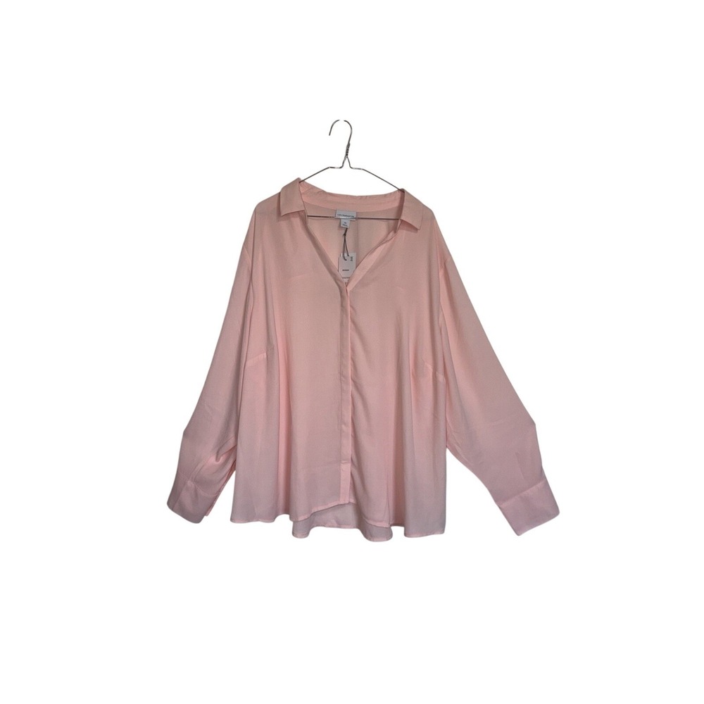 Liz Claiborne Womens 3X English Rose Pink Long Sleeve V-Neck Button Blouse NWT